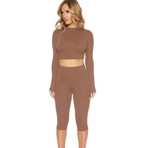 Naked Wardrobe Brown Cropped Leggings NEW Women's Small